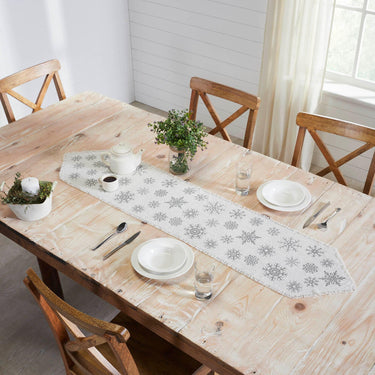 Yuletide Burlap Antique White Snowflake Runner 12x60 - The Fox Decor